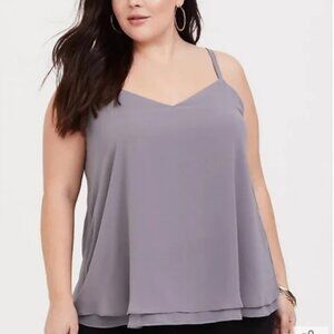 EUC Torrid 1X Gray Sophie Chiffon Double Layer Cami Women's Plus Size Tank Top